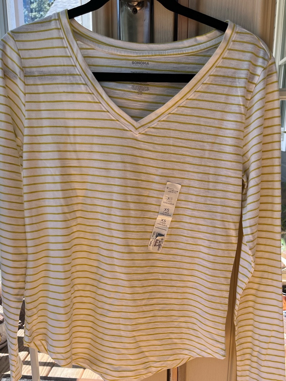 Sonoma White and Yellow Striped V-Neck Long Sleeve Top